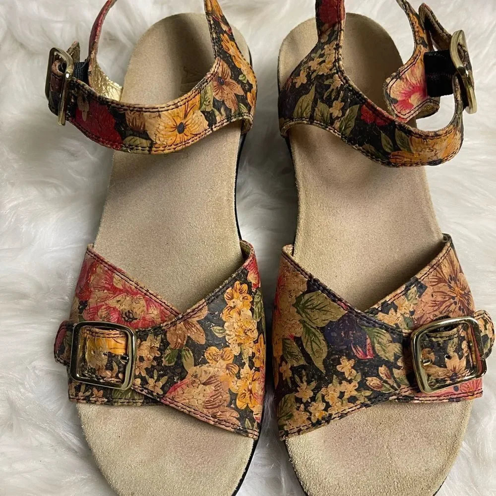 Alegria leather multi color floral print ankle strap sandals  SZ9.5